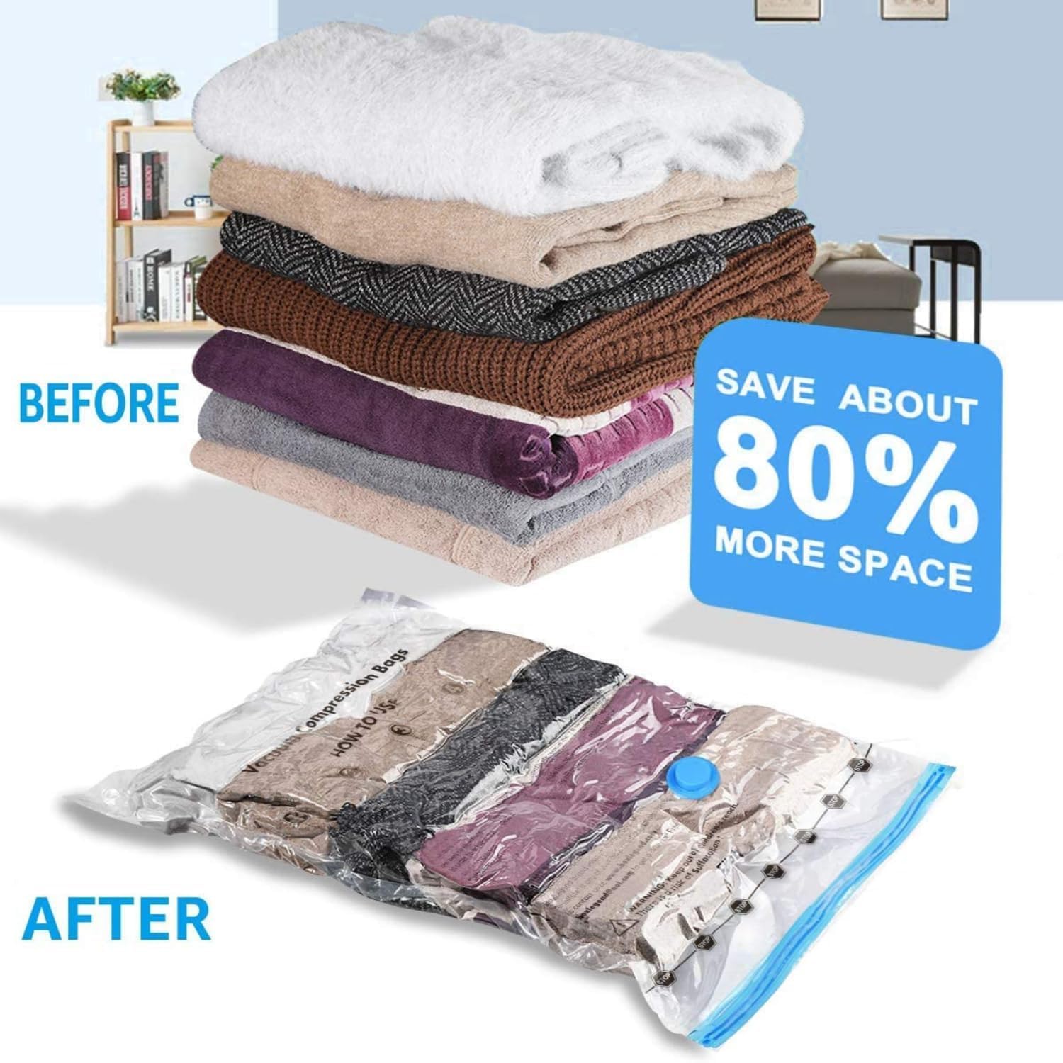 Vacuum Storage Bags for Clothes with Hand Pump – 5-Pack