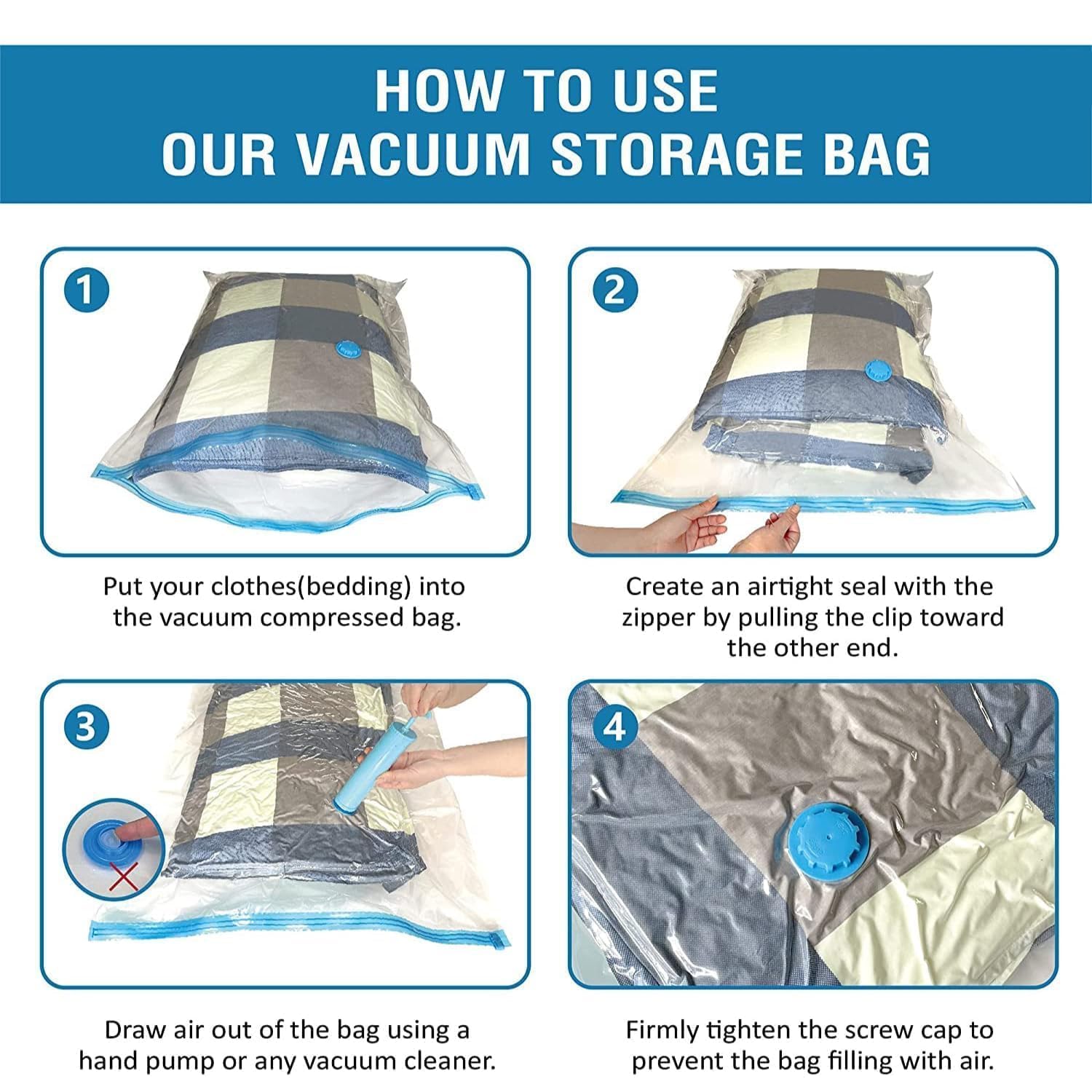Vacuum Storage Bags for Clothes with Hand Pump – 5-Pack