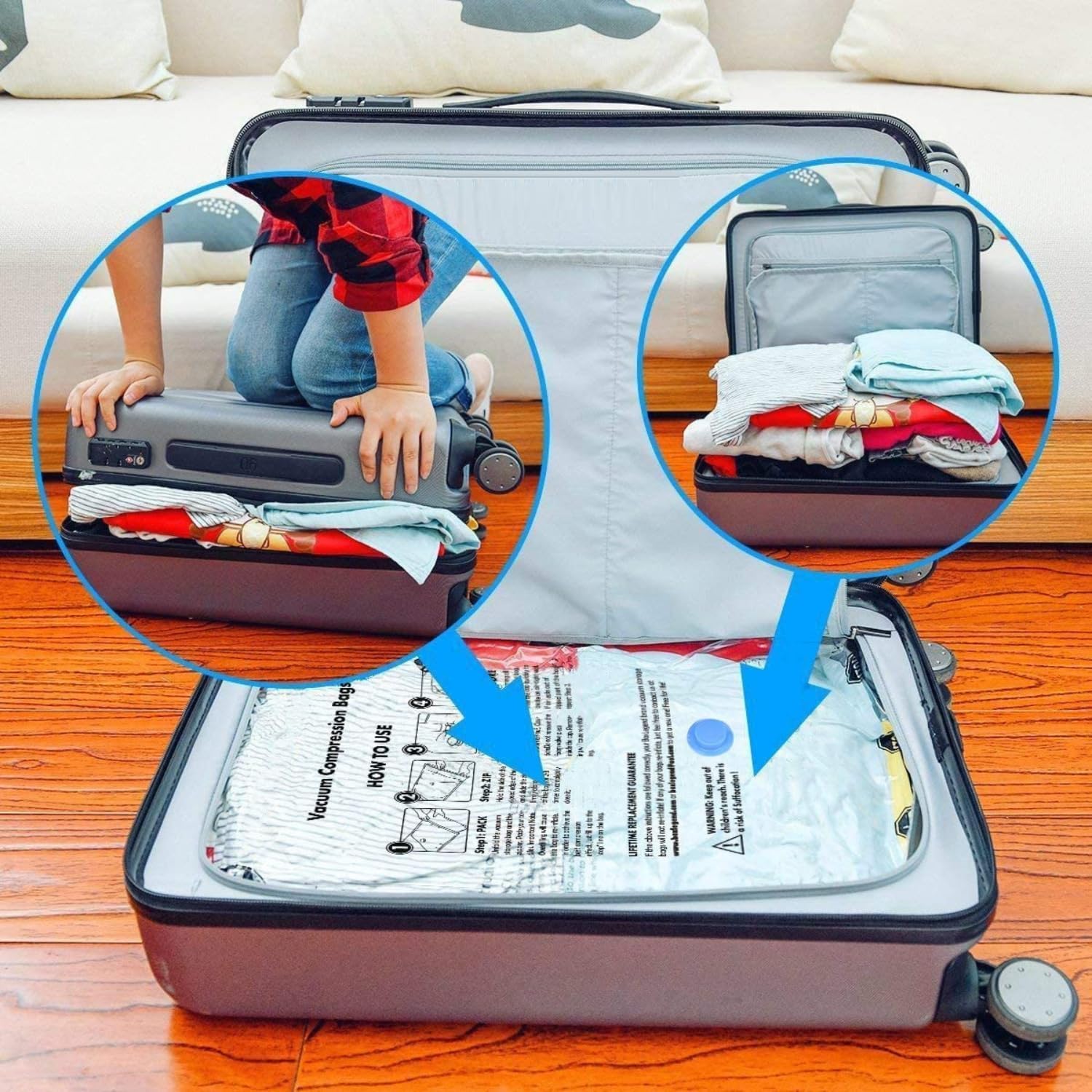Vacuum Storage Bags for Clothes with Hand Pump – 5-Pack