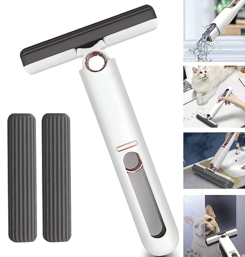 VROKLA Mini Mop for Kitchen, Floor, Glass, Car & More - 2 Sponges, Self Squeeze, Strong Absorbent, Wet & Dry Use, Multicolour, ABS & Sponge Material