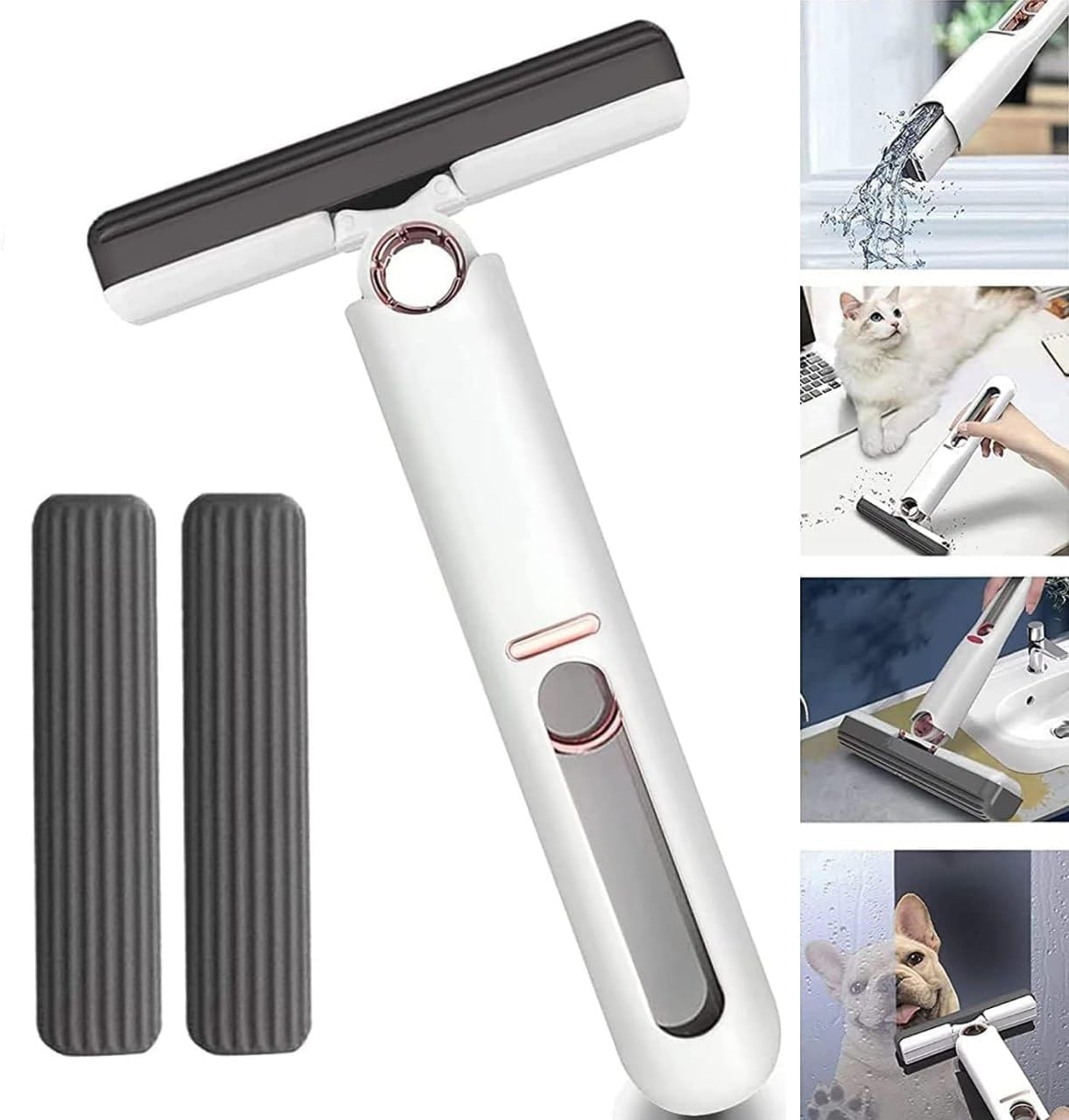 VROKLA Mini Mop for Kitchen, Floor, Glass, Car & More - 2 Sponges, Self Squeeze, Strong Absorbent, Wet & Dry Use, Multicolour, ABS & Sponge Material