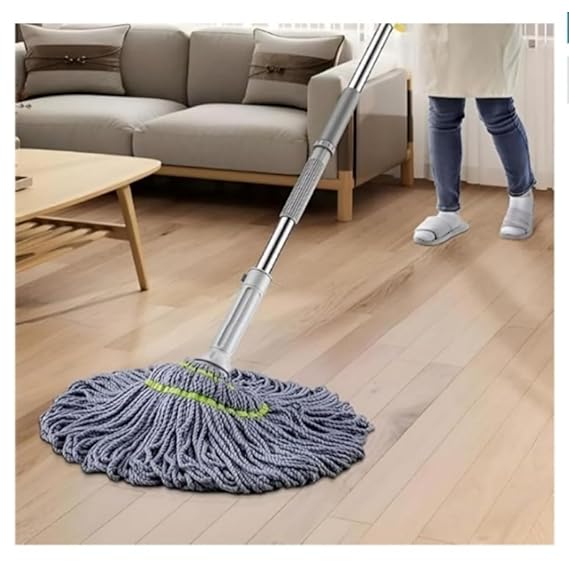 Microfibre Twist Mop, Self-Wringing Floor Cleaning Mop with Extendable Handle, Grey Pack of-1