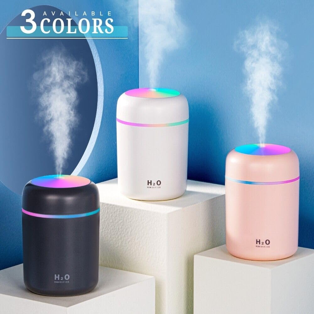 H2O Diffuser with Colorful LED Lights for Home, Office & Small Rooms, Portable Cool Mist Small Quiet Air Humidifier For Aroma Therapy,