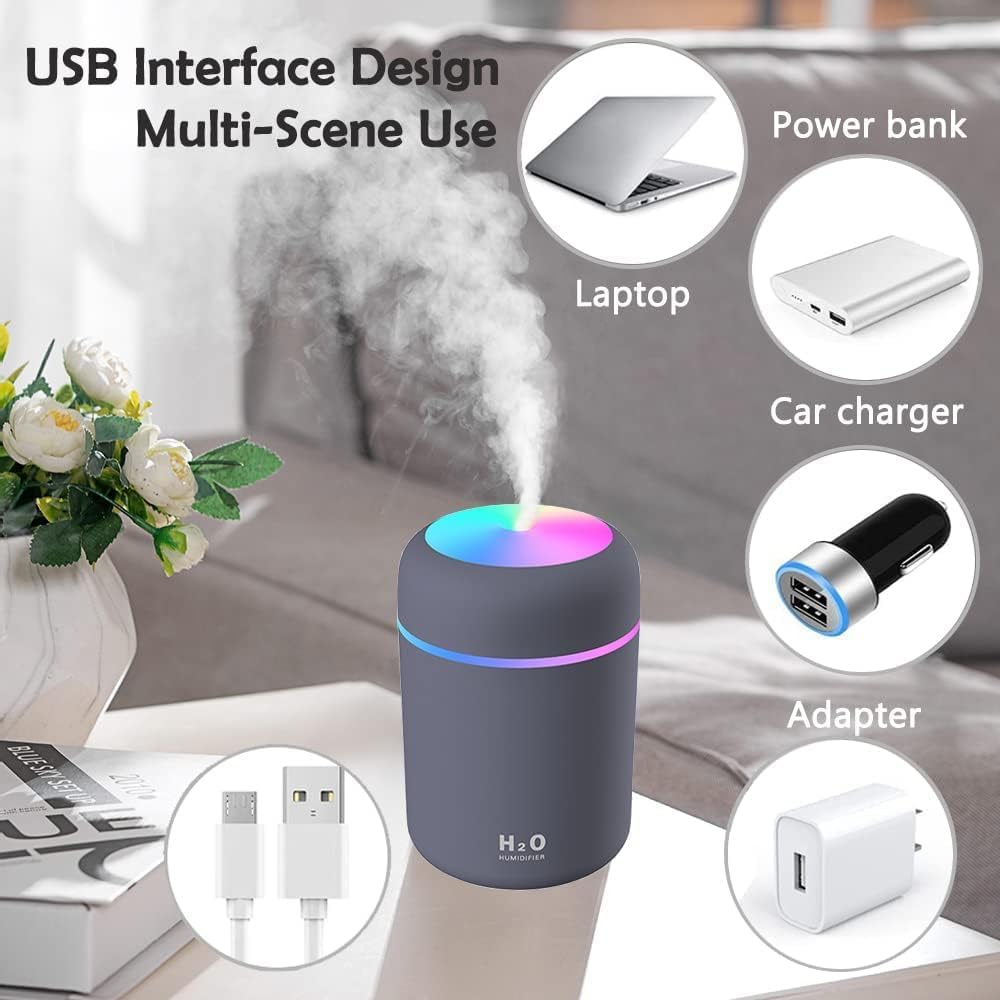 H2O Diffuser with Colorful LED Lights for Home, Office & Small Rooms, Portable Cool Mist Small Quiet Air Humidifier For Aroma Therapy,