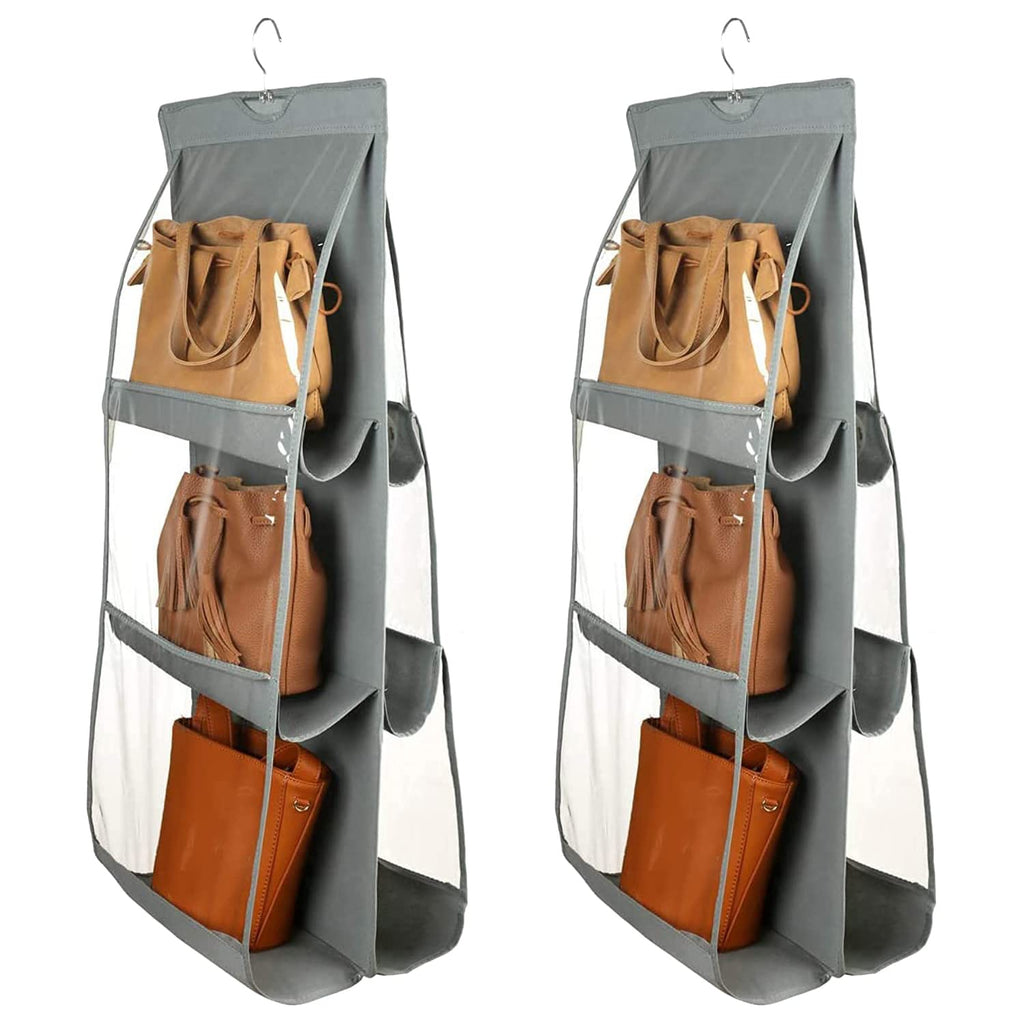 Dust Proof Hanging Handbag Purse Clutch Organizer with 6 Large Compartments & Hanger
