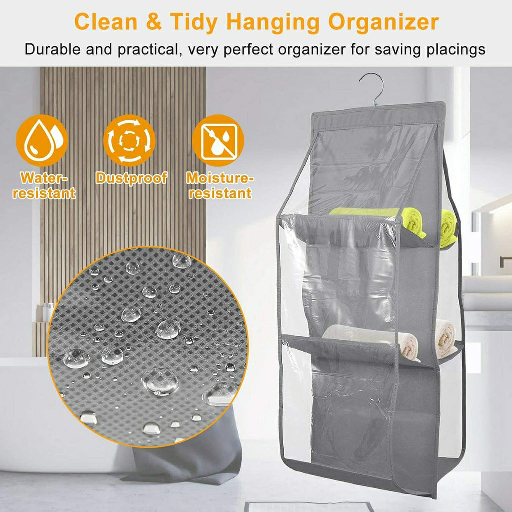 Dust Proof Hanging Handbag Purse Clutch Organizer with 6 Large Compartments & Hanger