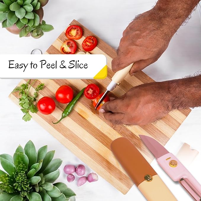 Kitchen Knife & Peeler 2-in-1 | Portable Stainless Steel Fruit Knife with Protective Case (Pack of -1)