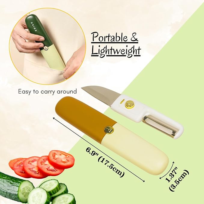 Kitchen Knife & Peeler 2-in-1 | Portable Stainless Steel Fruit Knife with Protective Case (Pack of -1)