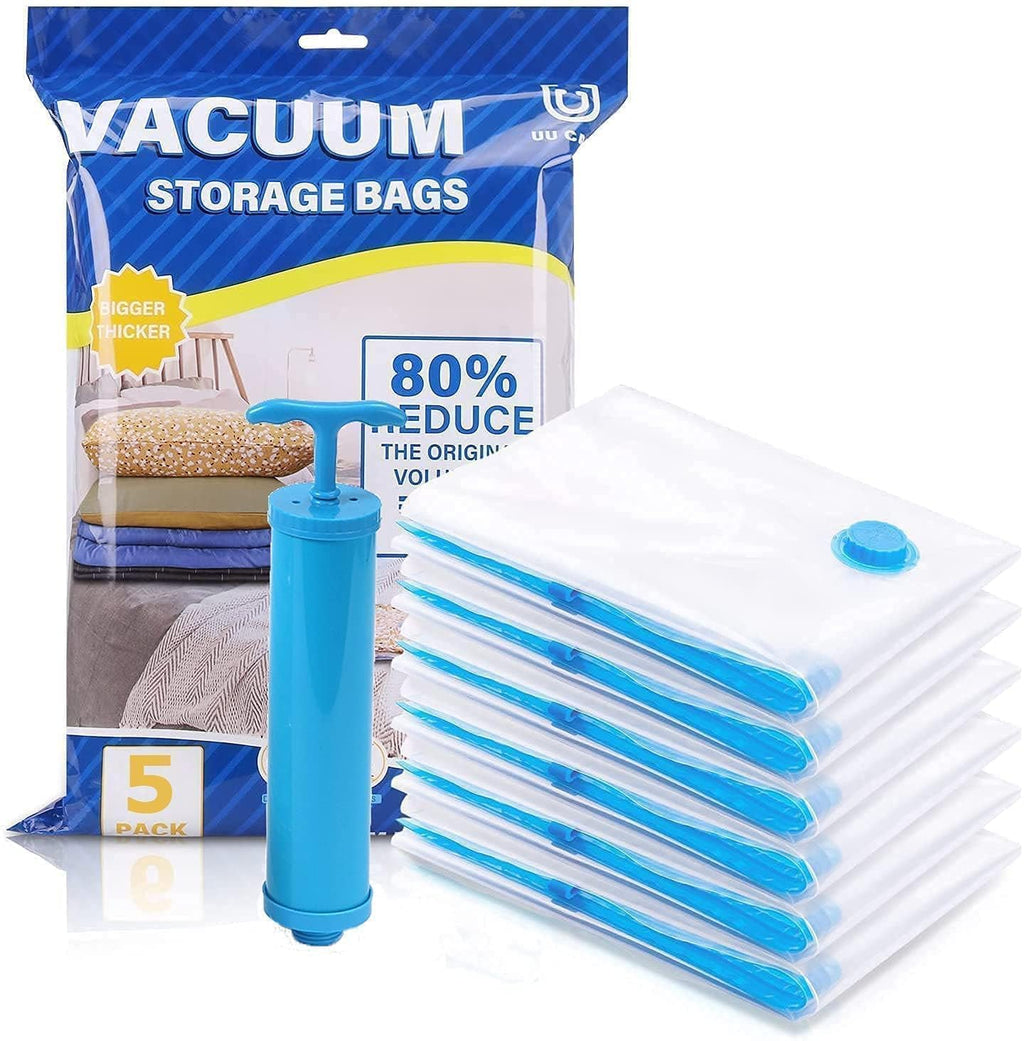 Vacuum Storage Bags for Clothes with Hand Pump – 5-Pack