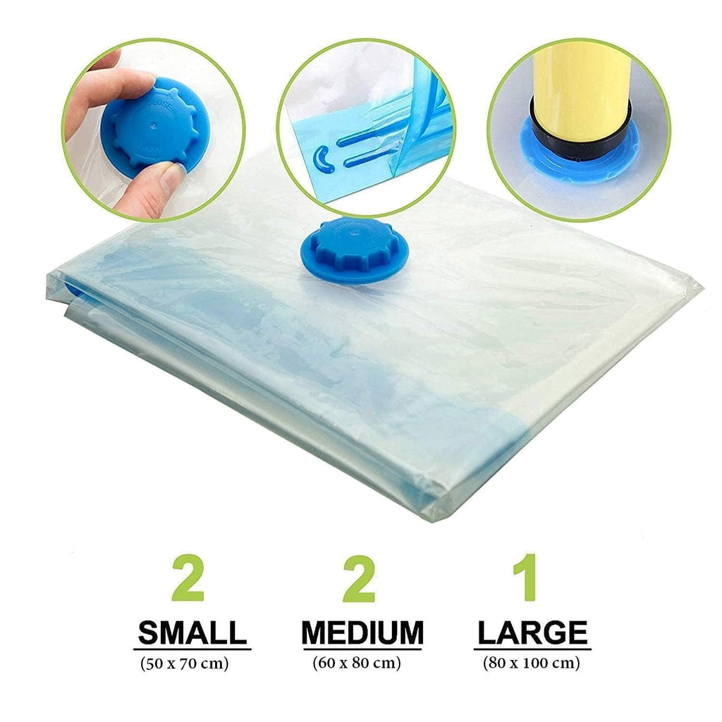 Vacuum Storage Bags for Clothes with Hand Pump – 5-Pack