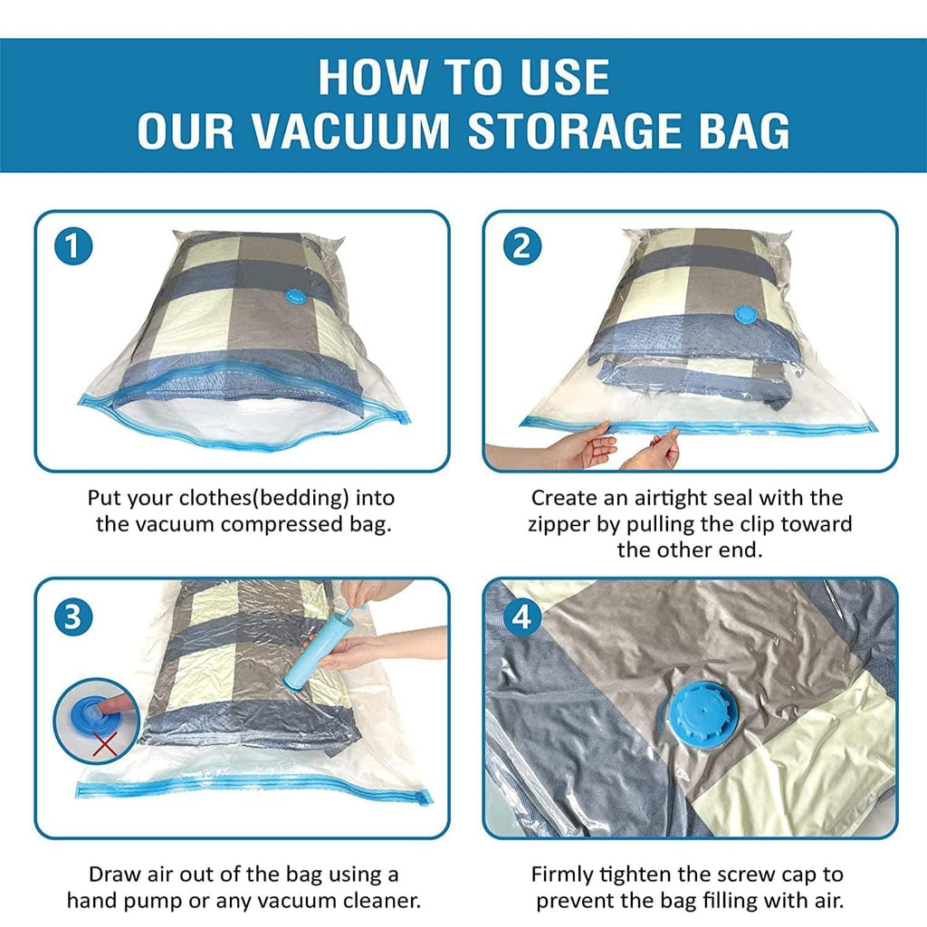 Vacuum Storage Bags for Clothes with Hand Pump – 5-Pack